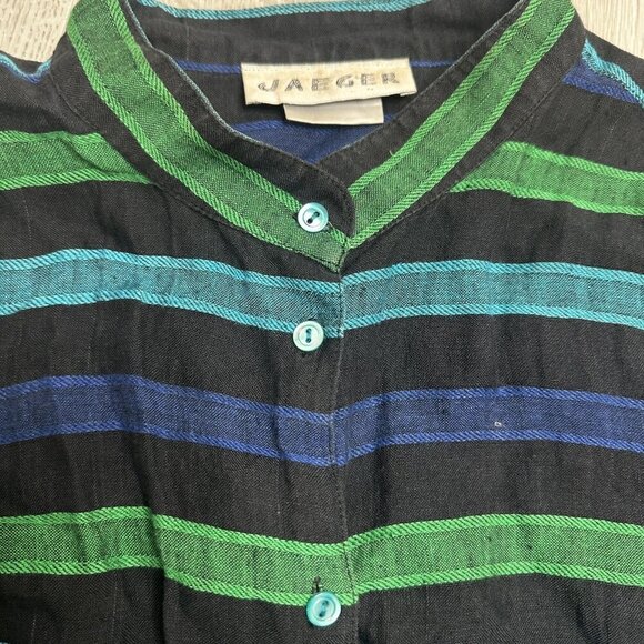 Jaeger Shirt Womens 14 Large Linen Long Sleeve Striped Button Up Vintage Style - Picture 6 of 11